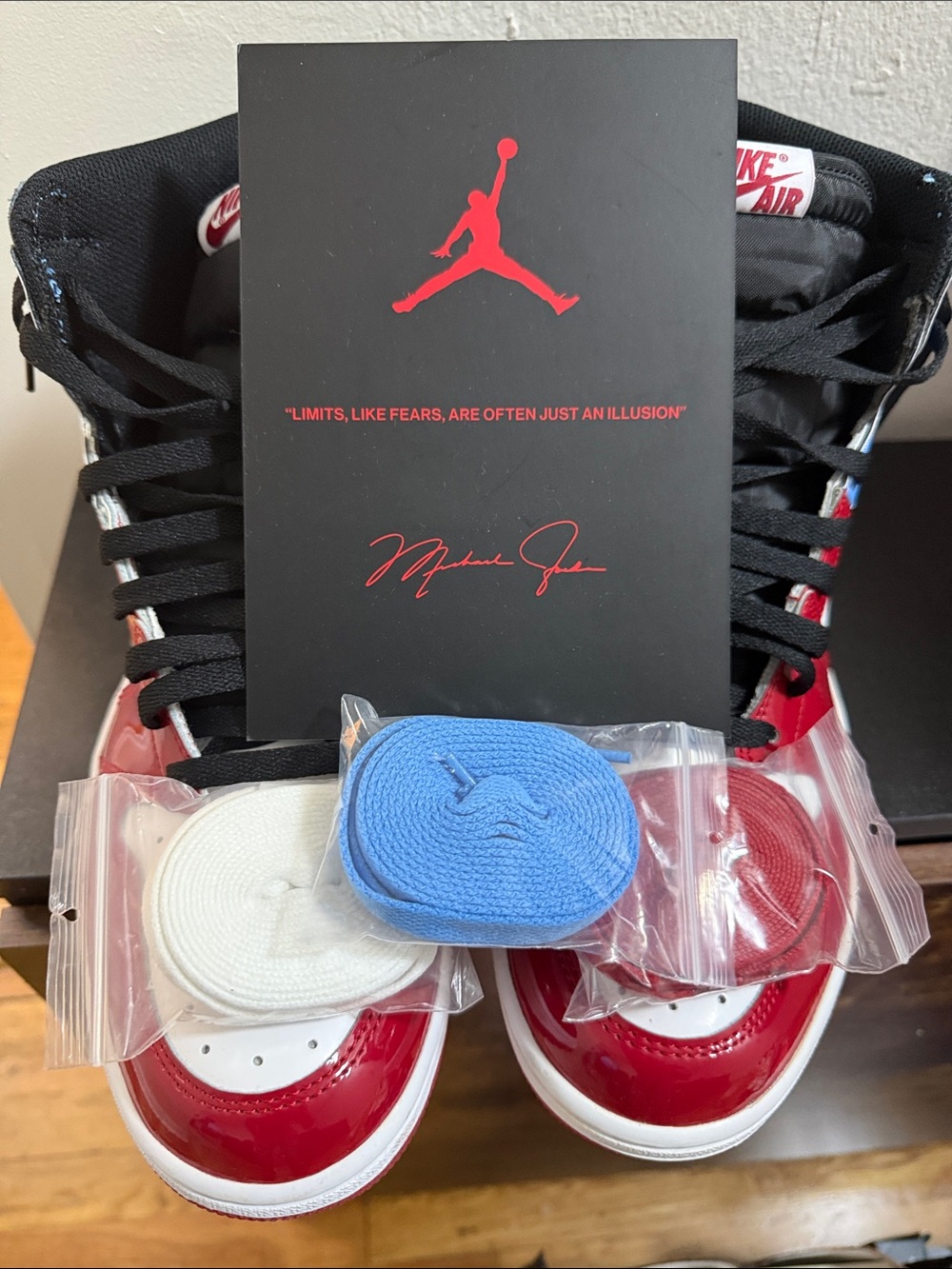 Jordan Men's High-Top Sneakers in White, Red & Black - Picture 8 of 8